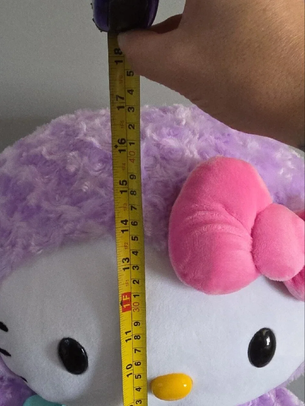 Hello Kitty Plush in Lavender with Pink Bow and Teal Ribbon